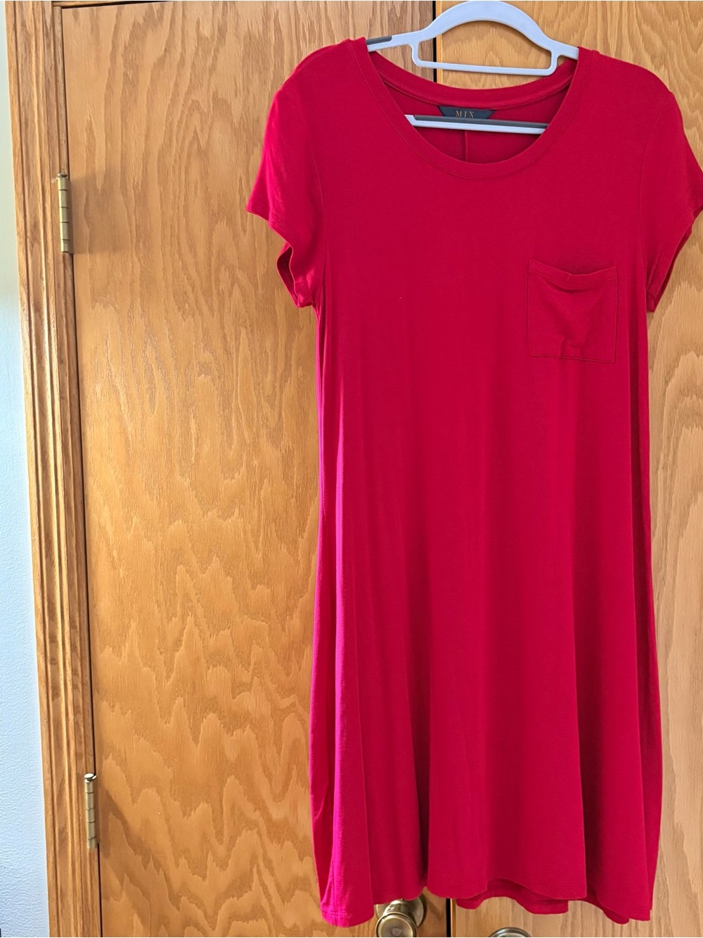 Mi Red Short Sleeve Pocket Swing Dress Size Large